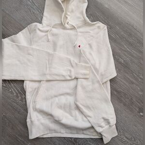 Champion Cream Crewneck Hoodie with Small Chest Logo